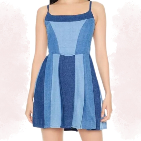 Forever 21 Dresses & Skirts - Forever 21 Taylor Swift Denim Blue Patchwork Mini Dress – Size M